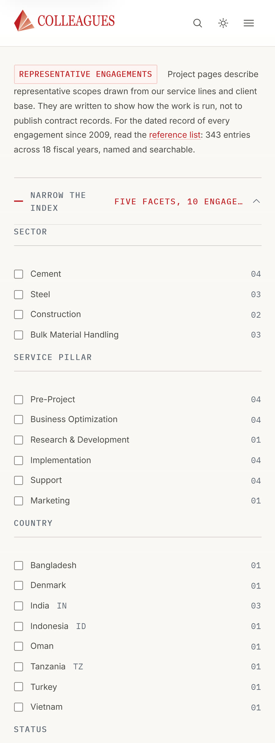 Die Projektübersicht mit ihren Filtern auf dem Telefon