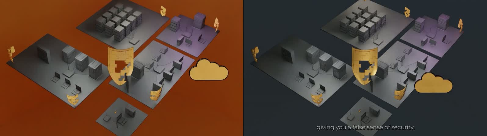 The same shot twice: the first cut on orange at left, the final on dark slate at right