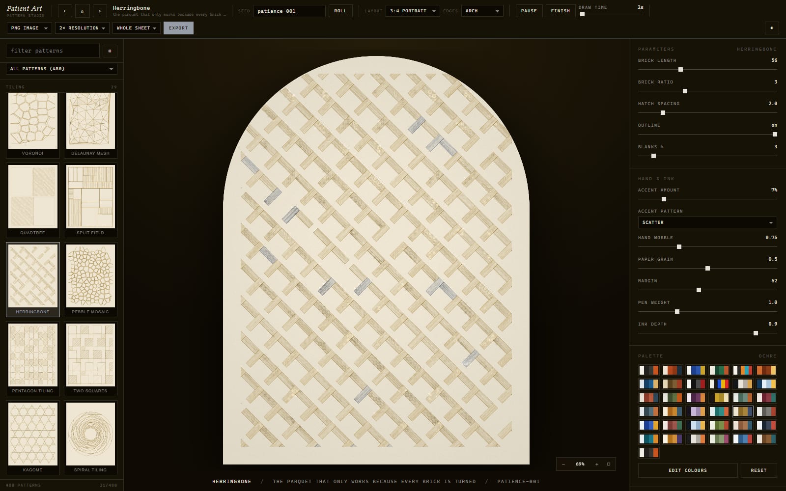 Ein Fischgrätmuster auf einem Blatt mit Bogenkante
